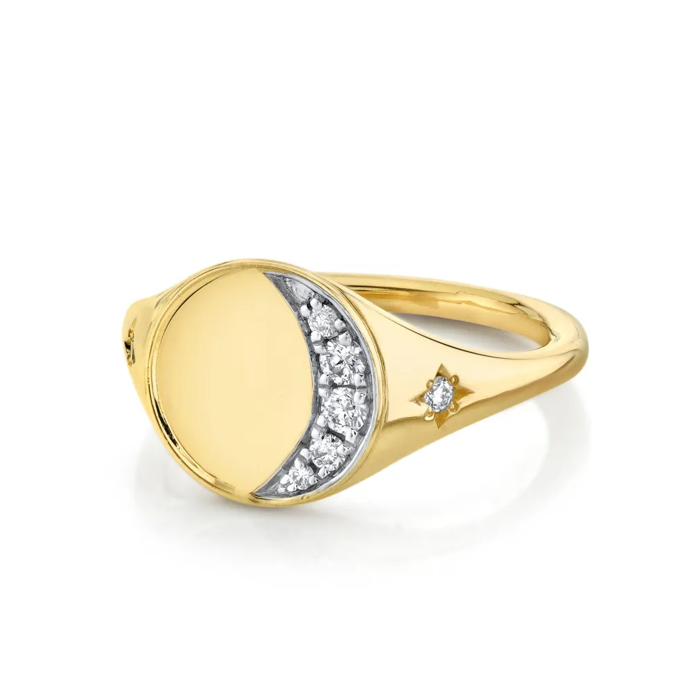 Marrow Fine For The New Mom | Anniversary Gifts^Crescent Moon Signet | Gold Moon Diamond Ring