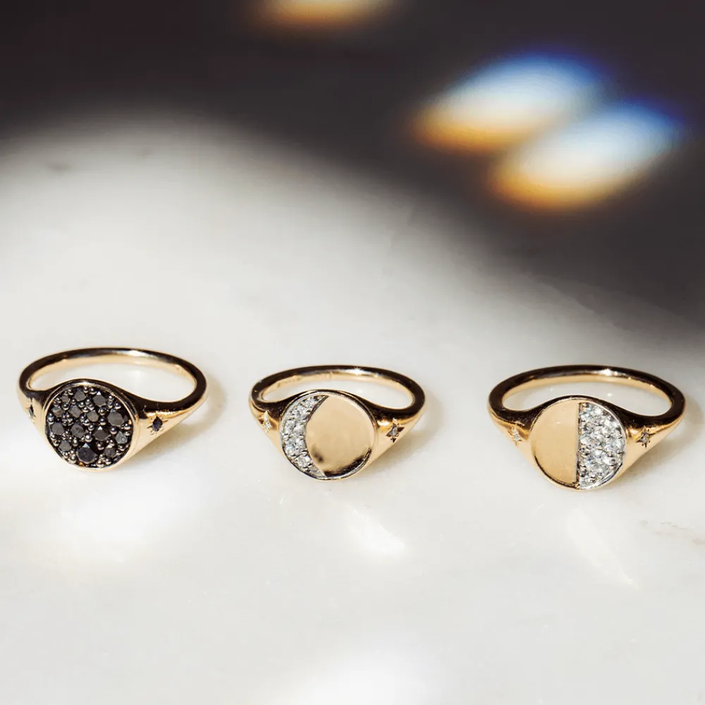Marrow Fine For The New Mom | Anniversary Gifts^Crescent Moon Signet | Gold Moon Diamond Ring