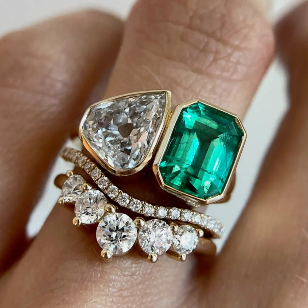 Marrow Fine Ready To Ship | Ready To Ship^1.87ct Antique Pear and Emerald Split Shank 14kyellowgold