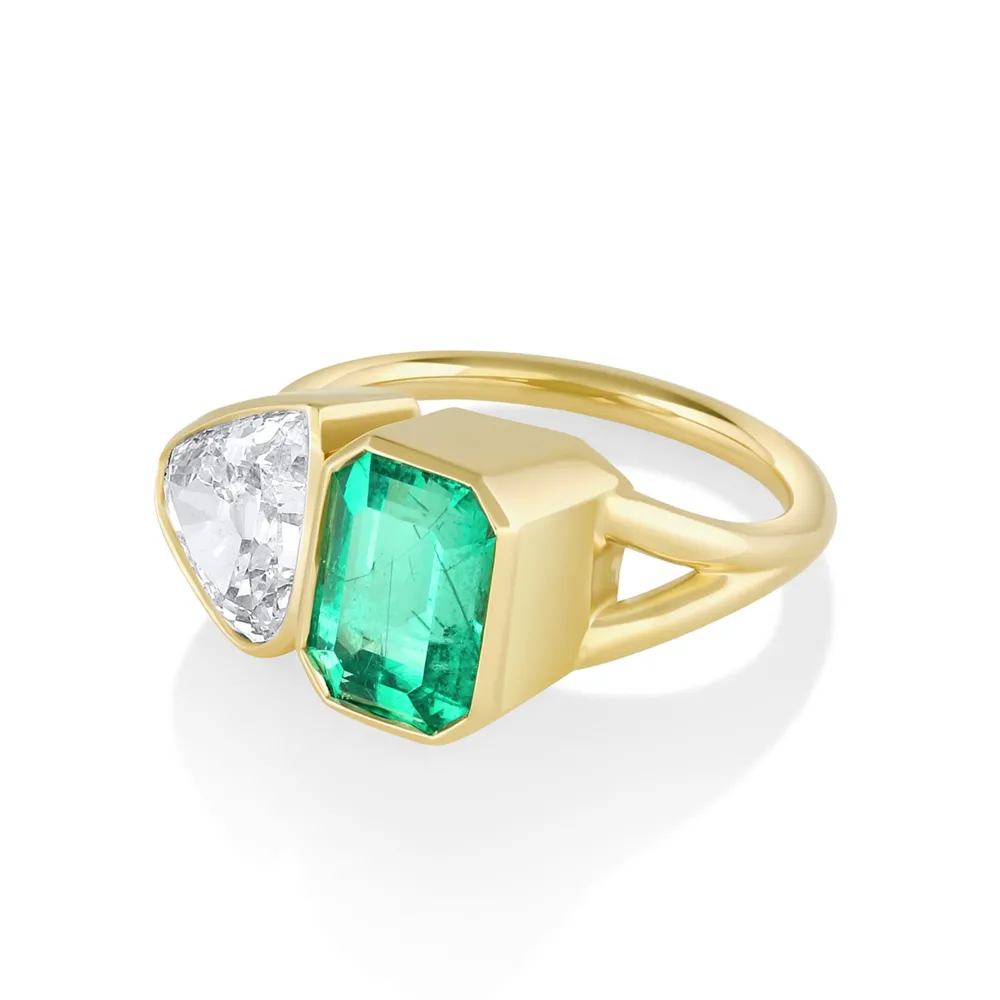Marrow Fine Ready To Ship | Ready To Ship^1.87ct Antique Pear and Emerald Split Shank 14kyellowgold