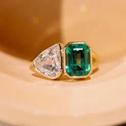 Marrow Fine Ready To Ship | Ready To Ship^1.87ct Antique Pear and Emerald Split Shank 14kyellowgold