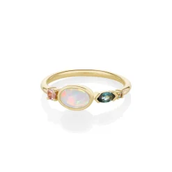 Marrow Fine Birthstone Collection | Ready To Ship^0.35ct Australian Opal and Sapphire Linear Band 14kyellowgold