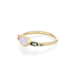 Marrow Fine Birthstone Collection | Ready To Ship^0.35ct Australian Opal and Sapphire Linear Band 14kyellowgold