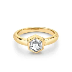 Marrow Fine Birthstone Collection | Ready To Ship^1.00ct Bezel Set White Diamond Hex Ring 14kyellowgold