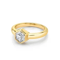 Marrow Fine Birthstone Collection | Ready To Ship^1.00ct Bezel Set White Diamond Hex Ring 14kyellowgold