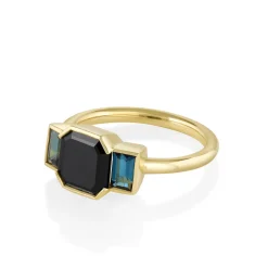 Marrow Fine Ready To Ship | Ready To Ship^2.07ct Black Diamond Asscher & Tourmaline Baguette Ring 14kyellowgold