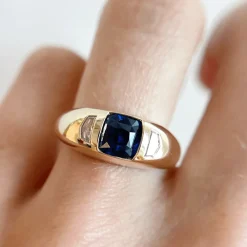 Marrow Fine Ready To Ship | Ready To Ship^1.58ct Blue Sapphire & White Cadillac Diamond Bombe Ring 14kyellowgold