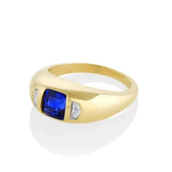Marrow Fine Ready To Ship | Ready To Ship^1.58ct Blue Sapphire & White Cadillac Diamond Bombe Ring 14kyellowgold