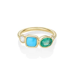 Marrow Fine Birthstone Collection | Graduation Gifts^0.77ct Emerald, 0.81ct Turquoise and Rose Cut Diamond Ring 14kyellowgold