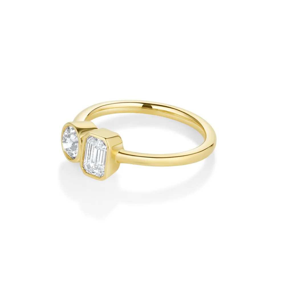 Marrow Fine Ready To Ship | Ready To Ship^0.46ct Emerald Cut & 0.42ct Old Euro Diamond Toi et Moi Ring 14kyellowgold