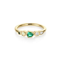 Marrow Fine Birthstone Collection | The Kaleidoscope Collection^0.17ct Emerald, Opal and Diamond Kaleidoscope Ring 14kyellowgold