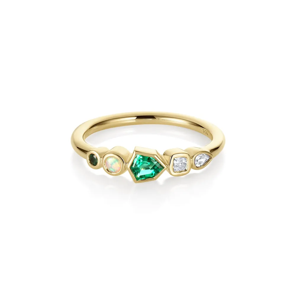 Marrow Fine Birthstone Collection | The Kaleidoscope Collection^0.17ct Emerald, Opal and Diamond Kaleidoscope Ring 14kyellowgold