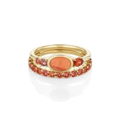 Marrow Fine Birthstone Collection | Ready To Ship^0.49ct Mexican Fire Opal and Sapphire Linear Ring with Sapphire Laurel 14kyellowgold