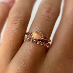 Marrow Fine Birthstone Collection | Ready To Ship^0.49ct Mexican Fire Opal and Sapphire Linear Ring with Sapphire Laurel 14kyellowgold