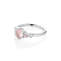 Marrow Fine Birthstone Collection | Ready To Ship^0.74ct Morganite Hexagon and Opal Linear Ring 14kwhitegold