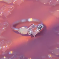 Marrow Fine Birthstone Collection | Ready To Ship^0.74ct Morganite Hexagon and Opal Linear Ring 14kwhitegold