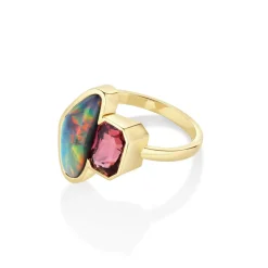 Marrow Fine Ready To Ship | Ready To Ship^3.15ct Opal and 2.32ct Sapphire Ring 14kyellowgold