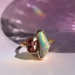Marrow Fine Ready To Ship | Ready To Ship^3.15ct Opal and 2.32ct Sapphire Ring 14kyellowgold