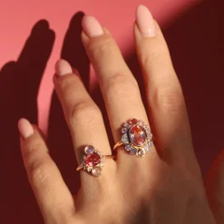 Marrow Fine Ready To Ship | Ready To Ship^3.54ct Peachy Pink Sapphire Ballerina Ring 14kyellowgold