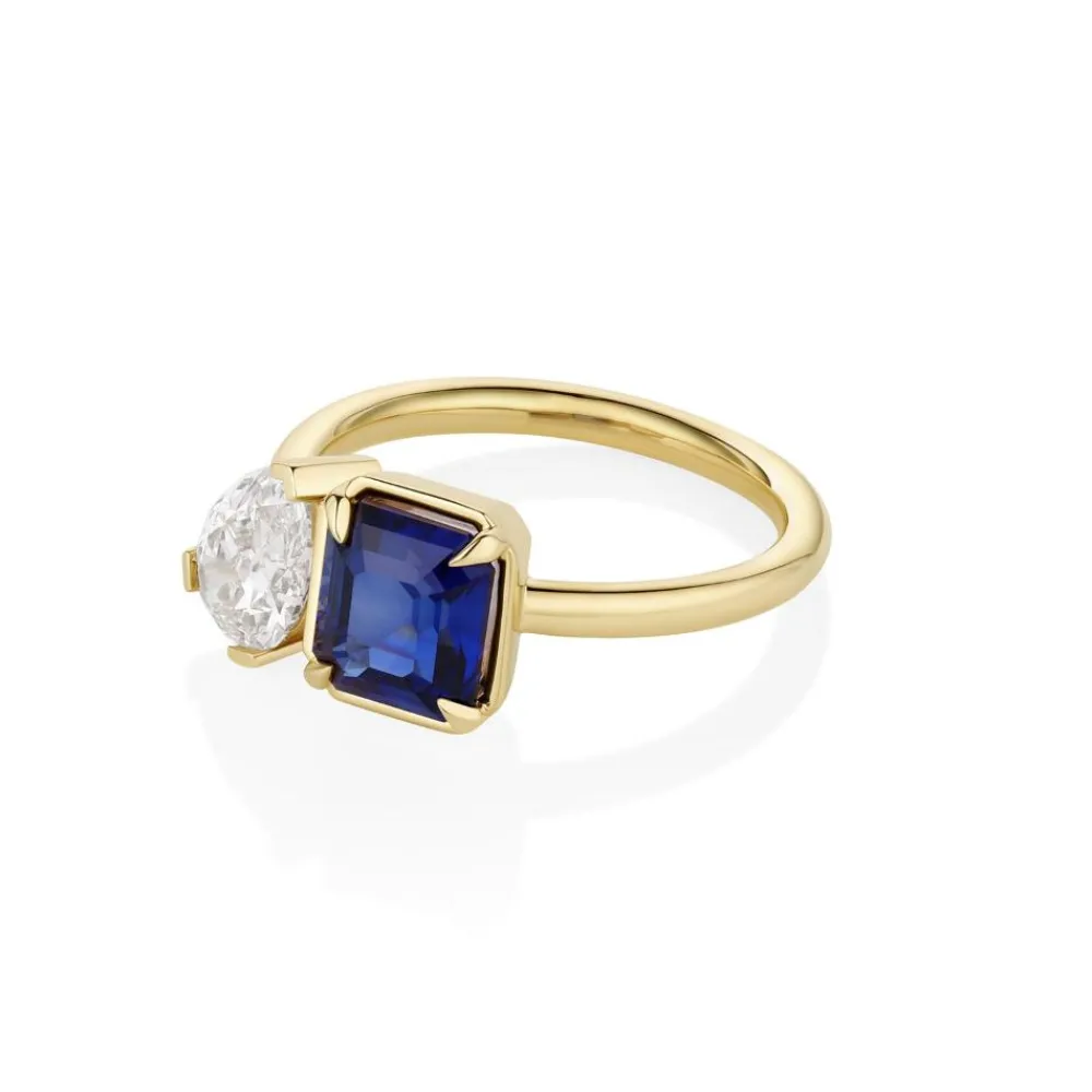 Marrow Fine Ready To Ship | Ready To Ship^1.02ct Pear Shape Diamond and 2.09ct Sapphire Toi et Moi 14kyellowgold