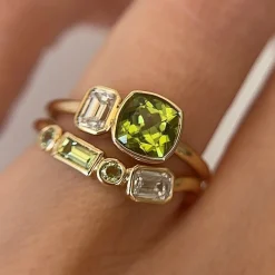 Marrow Fine Birthstone Collection | Ready To Ship^1.10ct Peridot and Diamond Toi et Moi with Tracer Band 14kyellowgold