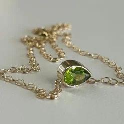 Marrow Fine Birthstone Collection | Ready To Ship^1.90ct Peridot Pear Shape Necklace 14kyellowgold