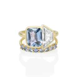 Marrow Fine Ready To Ship | Ready To Ship^3.08ct Sapphire & 1.55ct Diamond Trapezoid Ring with 0.57tcw Sapphire 14kyellowgold