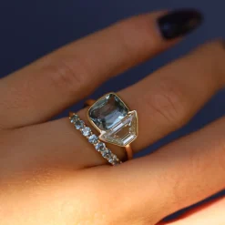Marrow Fine Ready To Ship | Ready To Ship^3.08ct Sapphire & 1.55ct Diamond Trapezoid Ring with 0.57tcw Sapphire 14kyellowgold