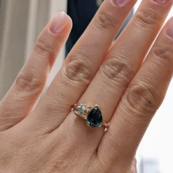 Marrow Fine Ready To Ship | Ready To Ship^2.56ct Sapphire and Antique Diamond Toi et Moi Ring 14kyellowgold