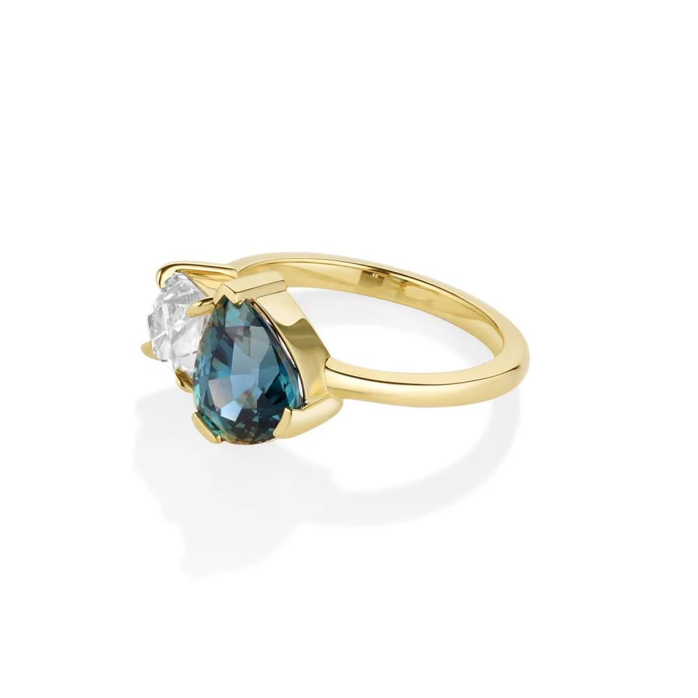 Marrow Fine Ready To Ship | Ready To Ship^2.56ct Sapphire and Antique Diamond Toi et Moi Ring 14kyellowgold