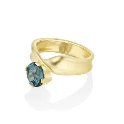 Marrow Fine Ready To Ship | Ready To Ship^2.07ct Teal Oval Sapphire Twist Ring 14kyellowgold