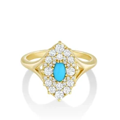 Marrow Fine Ready To Ship | Ready To Ship^.21ct Turquoise & White Diamond Navette Ring 14kyellowgold