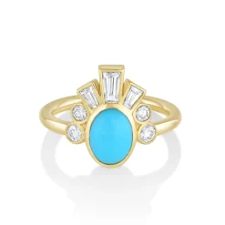 Marrow Fine Ready To Ship | Ready To Ship^.98ct Turquoise & White Diamond Ballerina Headdress Ring 14kyellowgold
