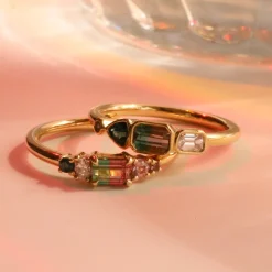 Marrow Fine Birthstone Collection | Ready To Ship^0.44ct Watermelon Tourmaline, Sapphire, Tourmaline and Diamond Kaleido 14kyellowgold