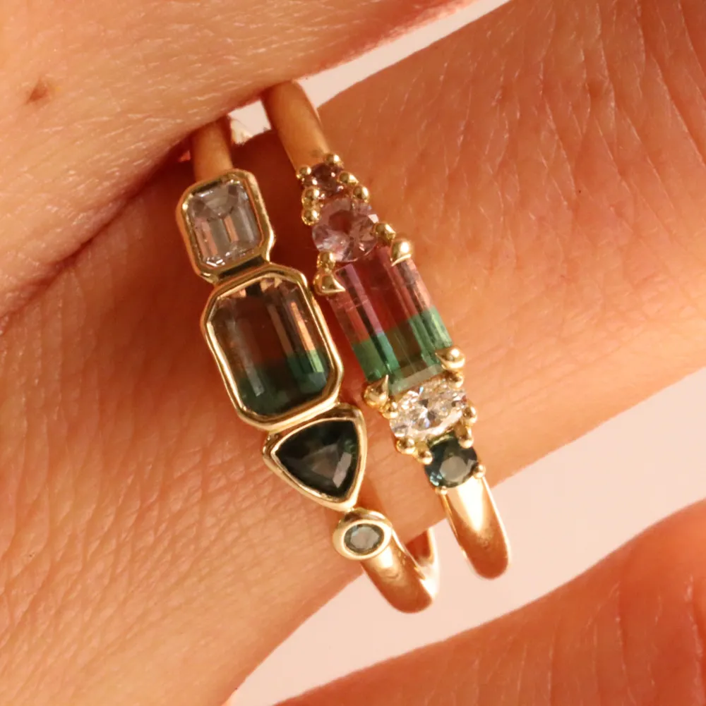 Marrow Fine Birthstone Collection | Ready To Ship^0.44ct Watermelon Tourmaline, Sapphire, Tourmaline and Diamond Kaleido 14kyellowgold