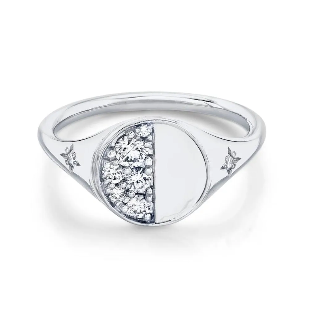Marrow Fine For The New Mom | Anniversary Gifts^Quarter Moon Signet Ring | Diamond Crescent Moon Ring