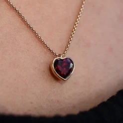 Marrow Fine Birthstone Collection | One-of-a-kind Pieces^Rhodolite Heart Charm Necklace on Dainty Box Chain 14kyellowgold