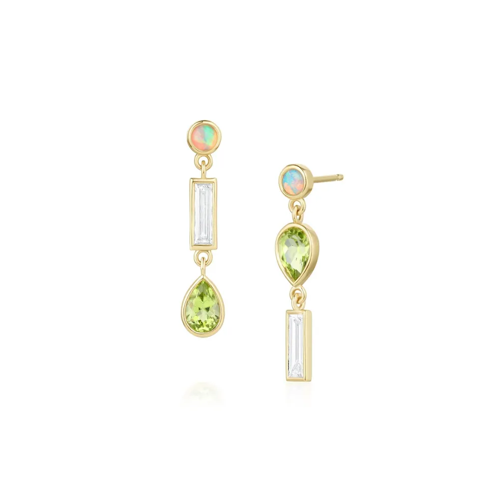 Marrow Fine Birthstone Collection | Ready To Ship^0.35tcw Diamond, 0.94tcw Peridot and Opal Earrings 14kyellowgold