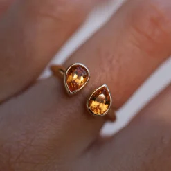 Marrow Fine Birthstone Collection | Ready To Ship^1.73tcw Mandarin Garnet Pear Shape Ring 14kyellowgold