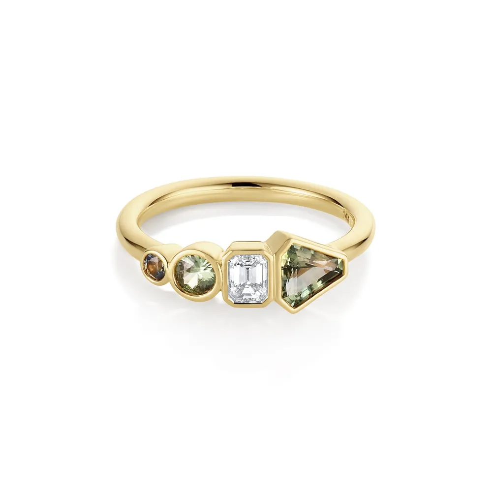 Marrow Fine Birthstone Collection | The Kaleidoscope Collection^0.79tcw Sapphire and White Diamond Linear Ring 14kyellowgold