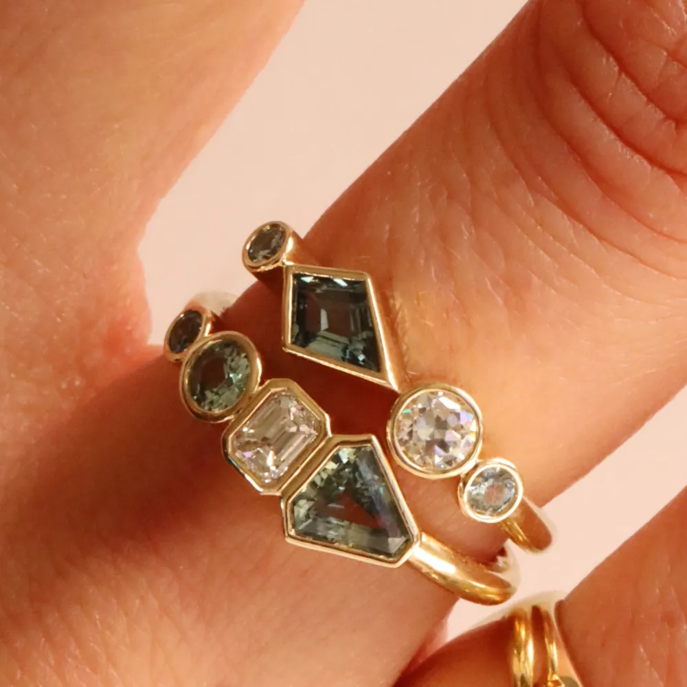 Marrow Fine Birthstone Collection | The Kaleidoscope Collection^0.79tcw Sapphire and White Diamond Linear Ring 14kyellowgold