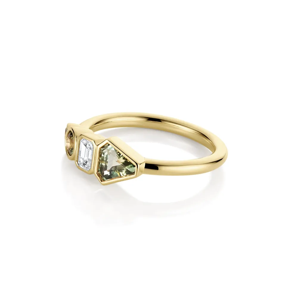 Marrow Fine Birthstone Collection | The Kaleidoscope Collection^0.79tcw Sapphire and White Diamond Linear Ring 14kyellowgold